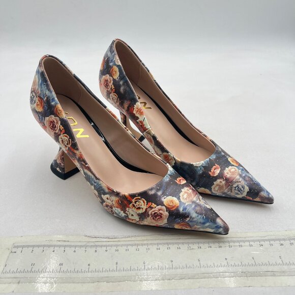 YDN Blue Flower Pointed Toe Slip on Pumps Special High Heel Shoe for Party Lady - Picture 5 of 9